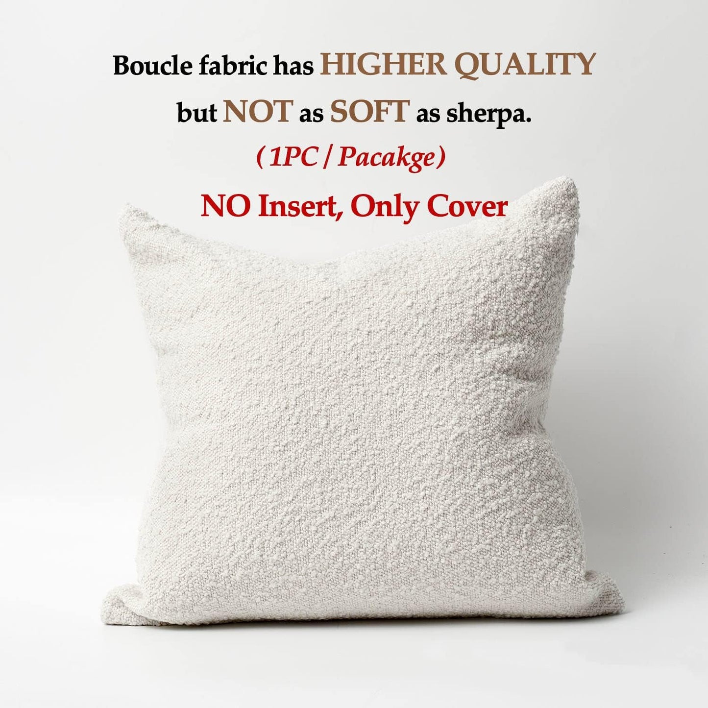 Decorative Throw Pillow Cover Textured Boucle Square Sofa Couch Pillow / Ivory / 18 x 18