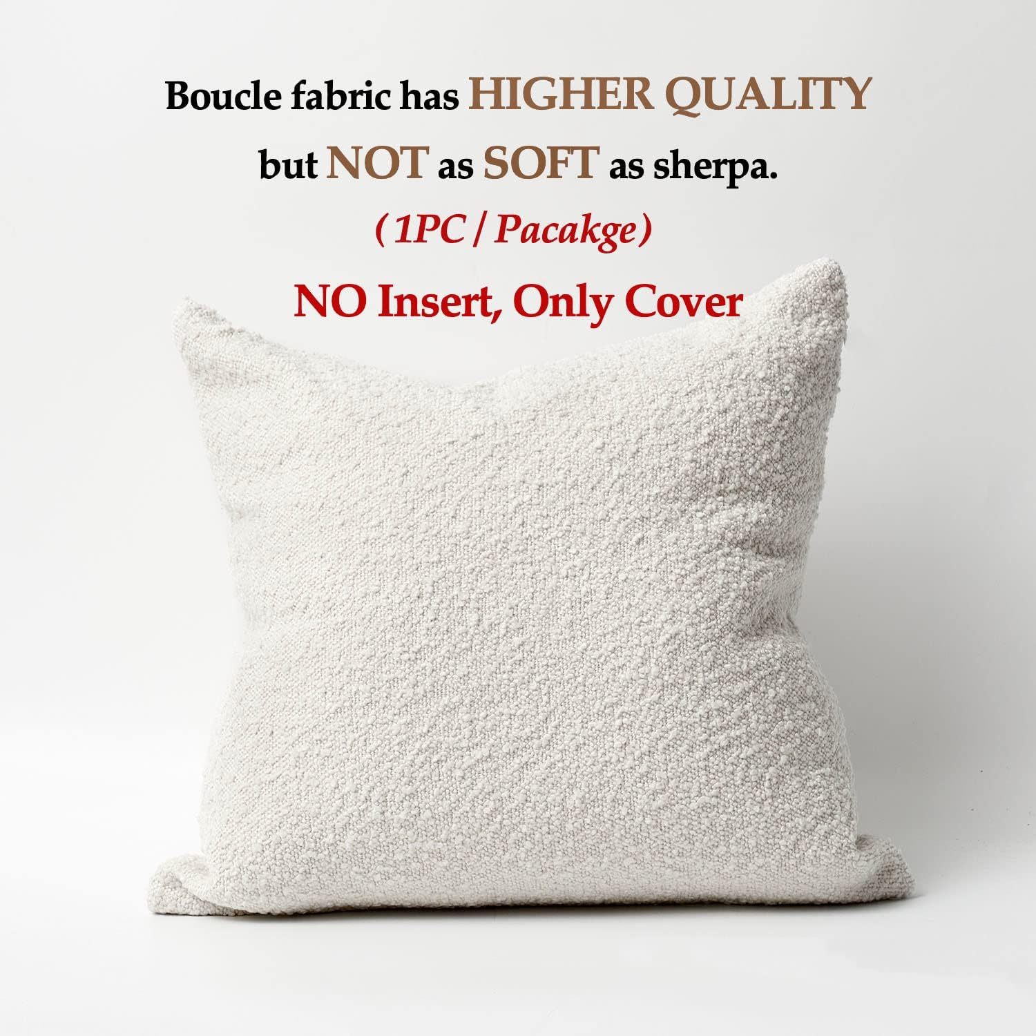 Decorative Throw Pillow Cover Textured Boucle Square Sofa Couch Pillow / Ivory / 18 x 18