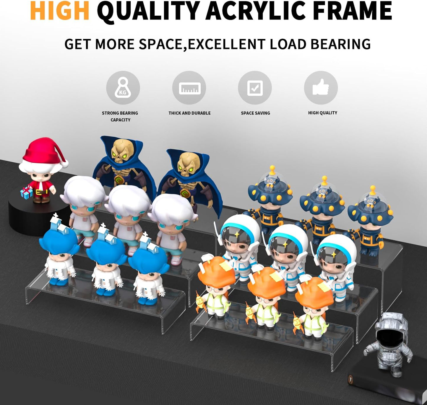 Rectangular Acrylic Showcase Collectibles Display Stands Suitable for Retail / M / Clear / Set of 6
