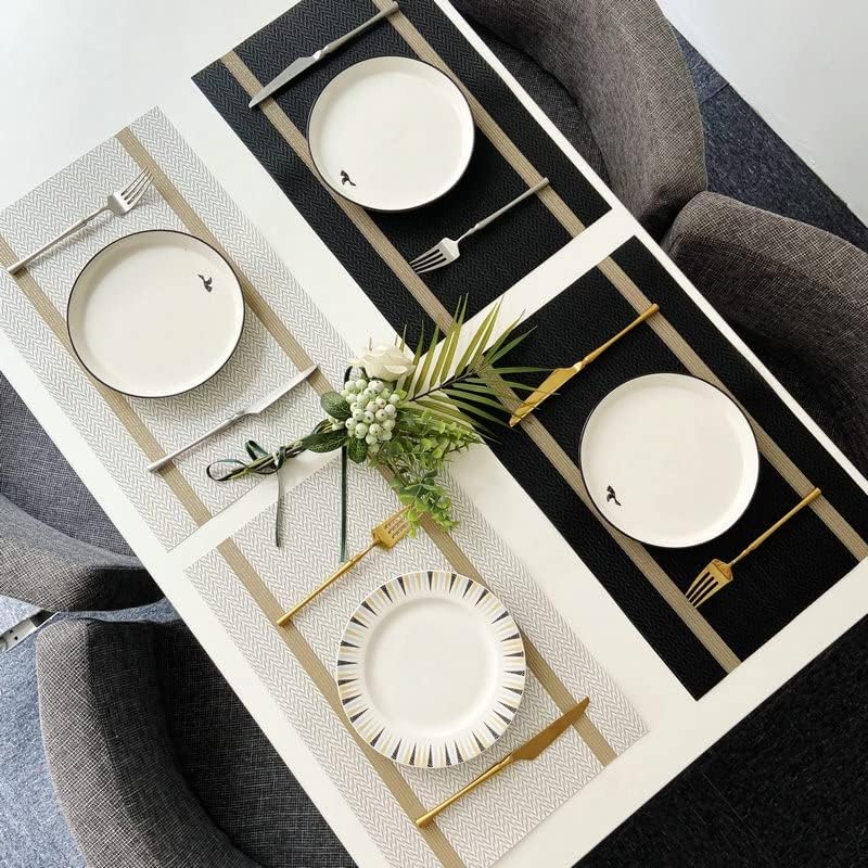 Elegant Placemats and Table Runner Set, Stylish Durable Placemats Set of 6 for Home Wedding Hotel Decoration (Black)