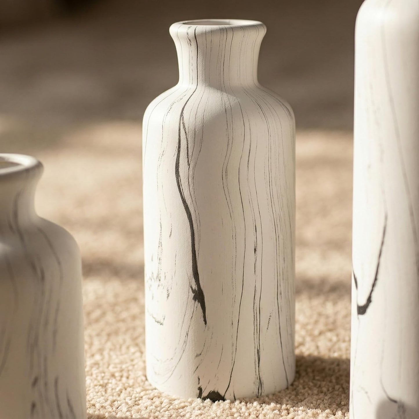 Modern Ceramic Flower Vase / 104-white Gray Marble / Set of 3
