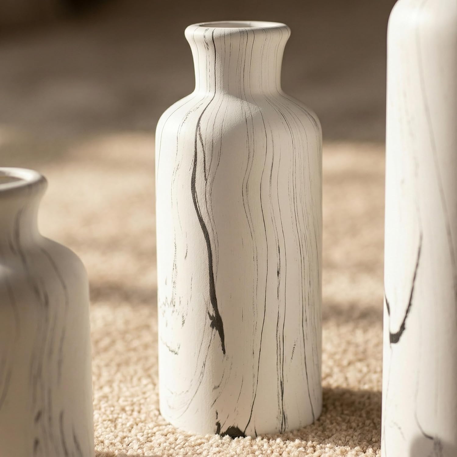 Modern Ceramic Flower Vase / 104-white Gray Marble / Set of 3