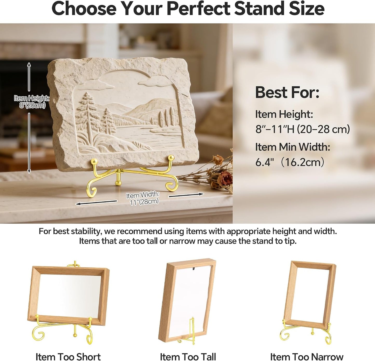 Metal Picture Stand / Gold / 8 Inch / Set of 2