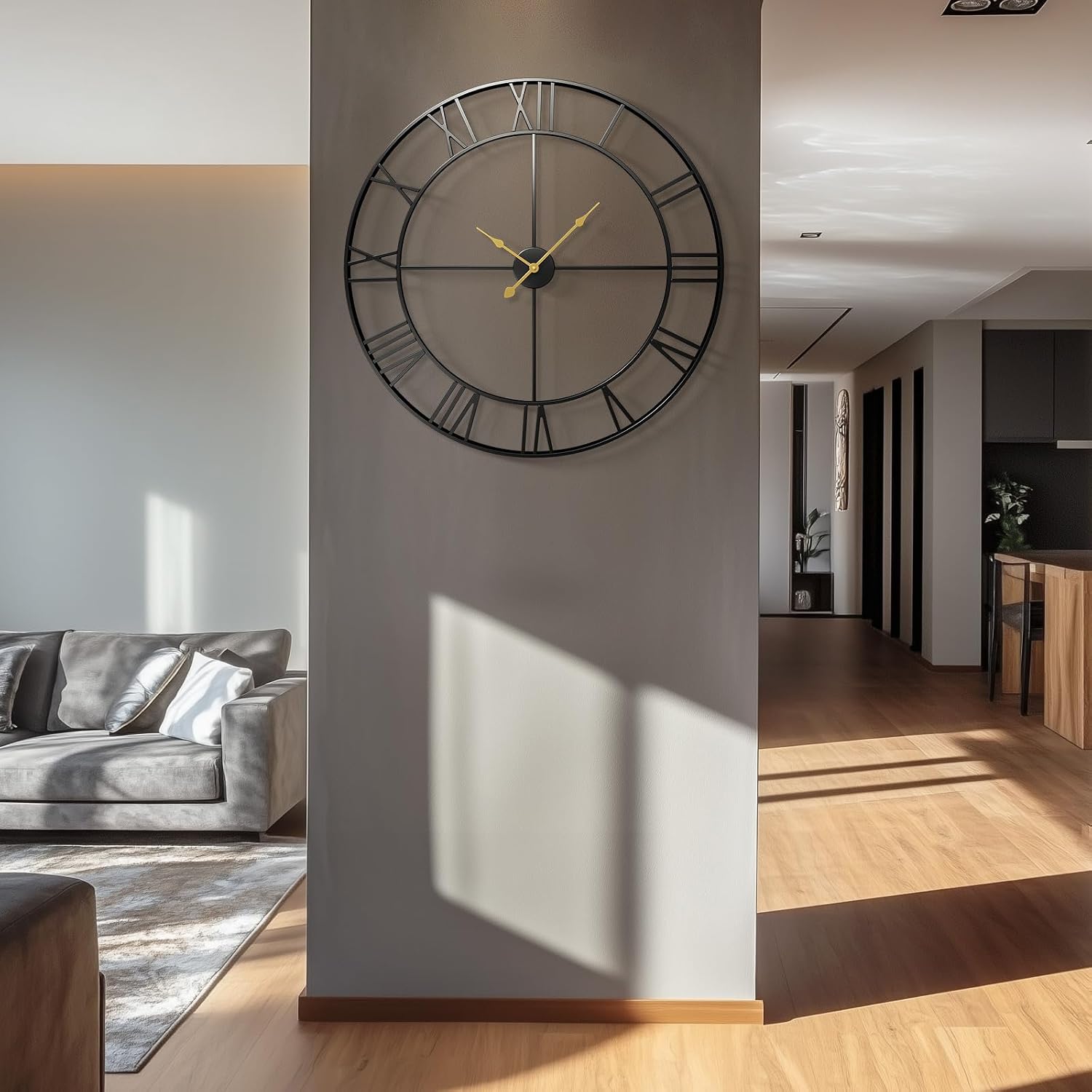 Cuspin 36 Inch Large Wall Clock for Living Room Decor, Black Roman Numeral | Modern metal round,battery operated,silent