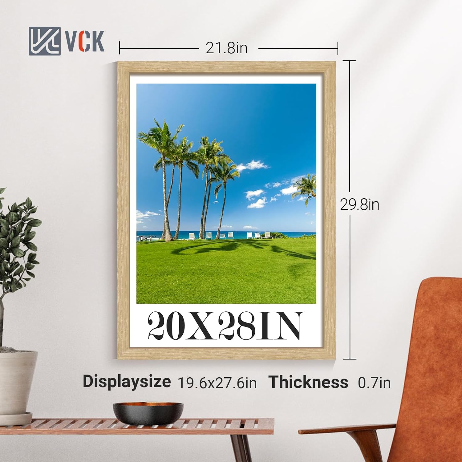 VCK 20x28 Picture Frame Oak 4 Pack, Wide Thick Wood Border, for Poster | Exclusive Woodgrain, Wall Hanging, HD