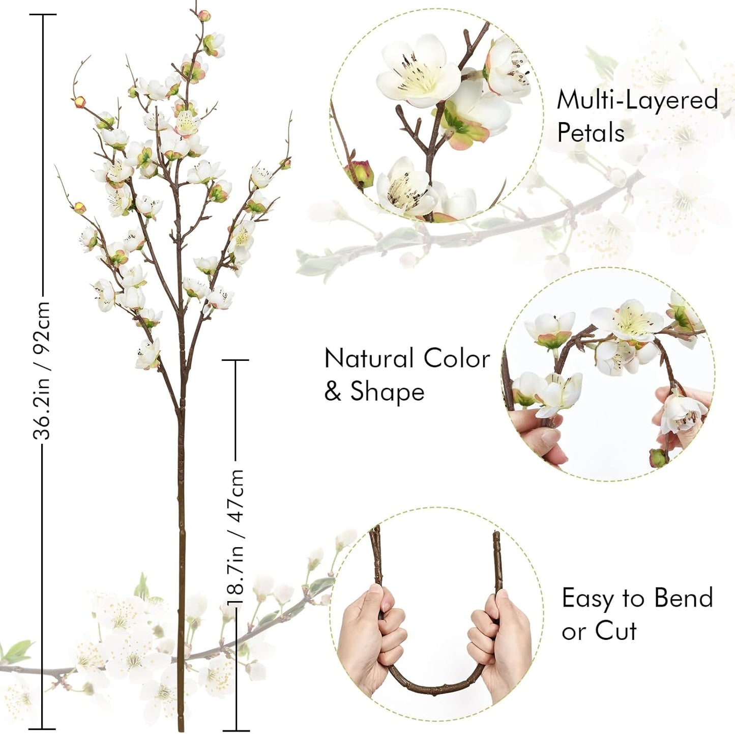 Artificial Flowers / Faux Cherry Blossom Branches / Set of 4