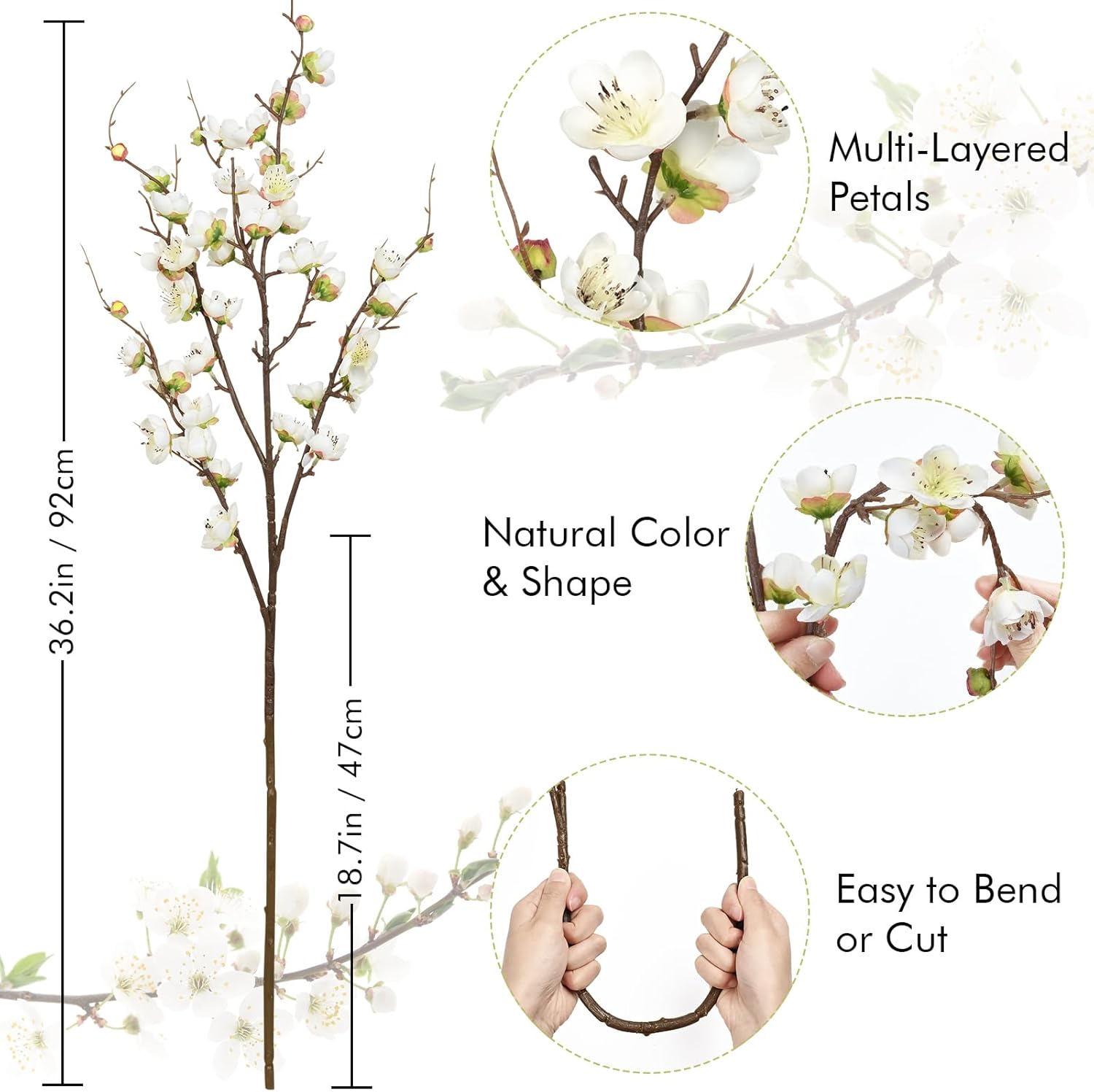Artificial Flowers / Faux Cherry Blossom Branches / Set of 4