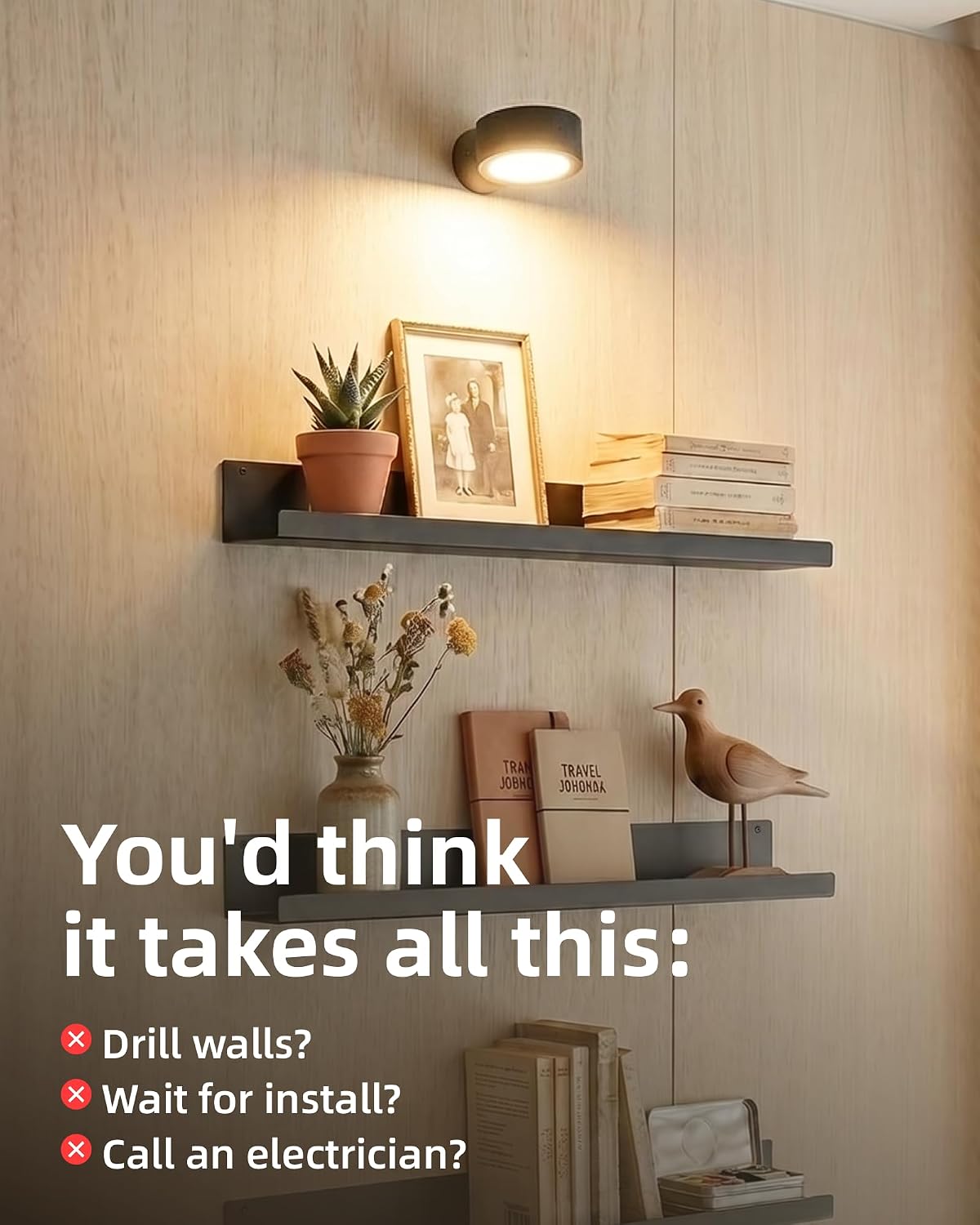 EZVALO LED Wall Mounted Light, 3000mAh Rechargeable Cordless Wall Sconce, Dimmable with Remote & Touch Control, 3 Color
