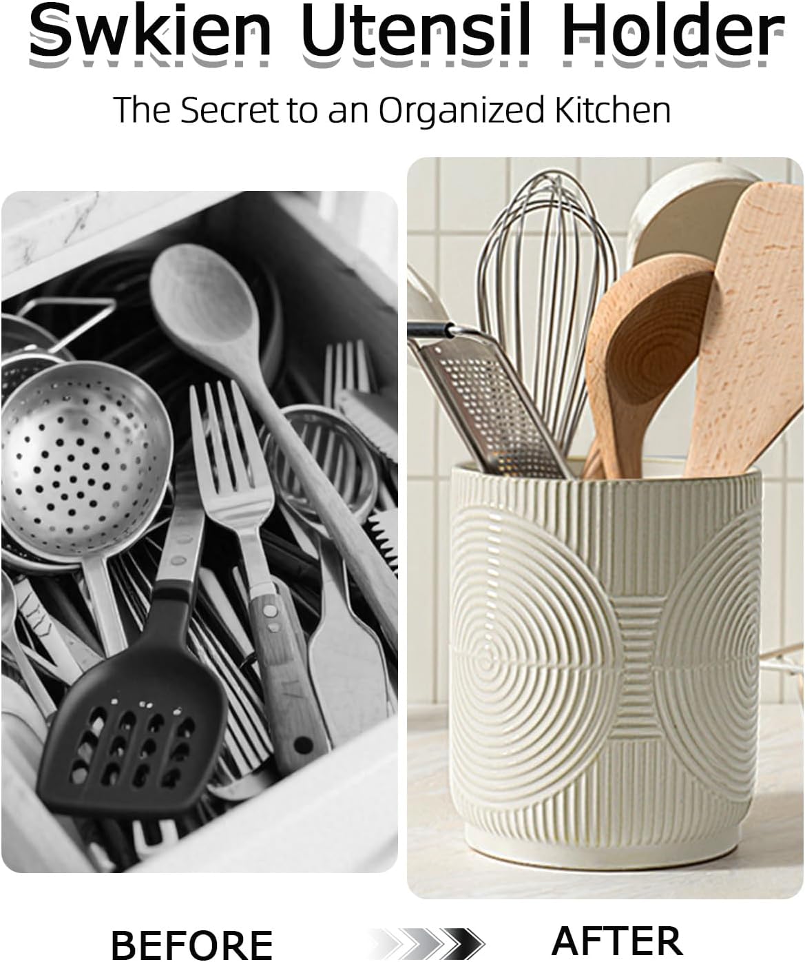 Utensil Holder, 7.2" Kitchen Utensil Holder for Counter, 2-in-1 Ceramic Cooking Utensils Holders with Spoon Rest