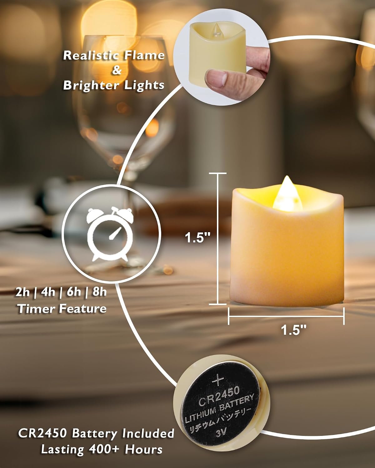 Homemory Ivory Flameless LED Votive Tealight Candles & Timer Remote, 24Pack | Battery operated, 400+ hour runtime