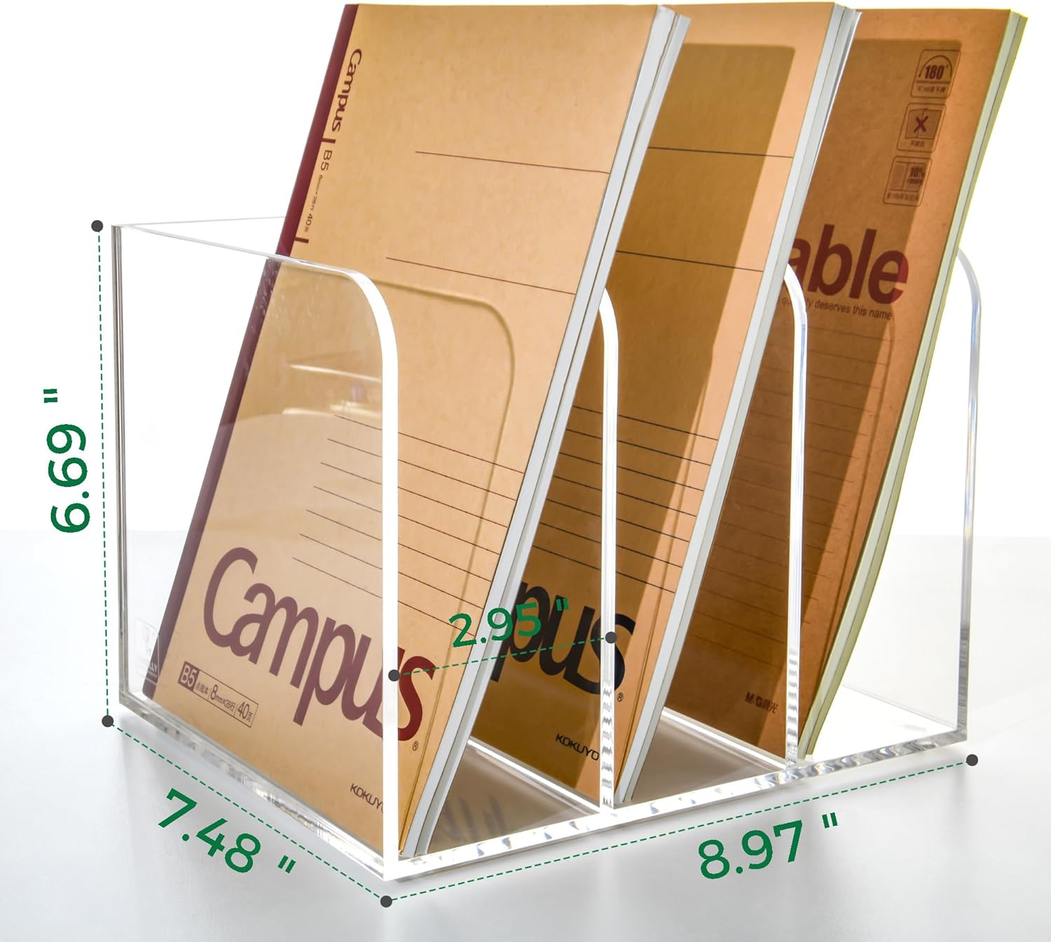 3 Vertical Compartments Clear Acrylic Magazine & File Holder – Multipurpose Desk Organizer for Documents, Tablets