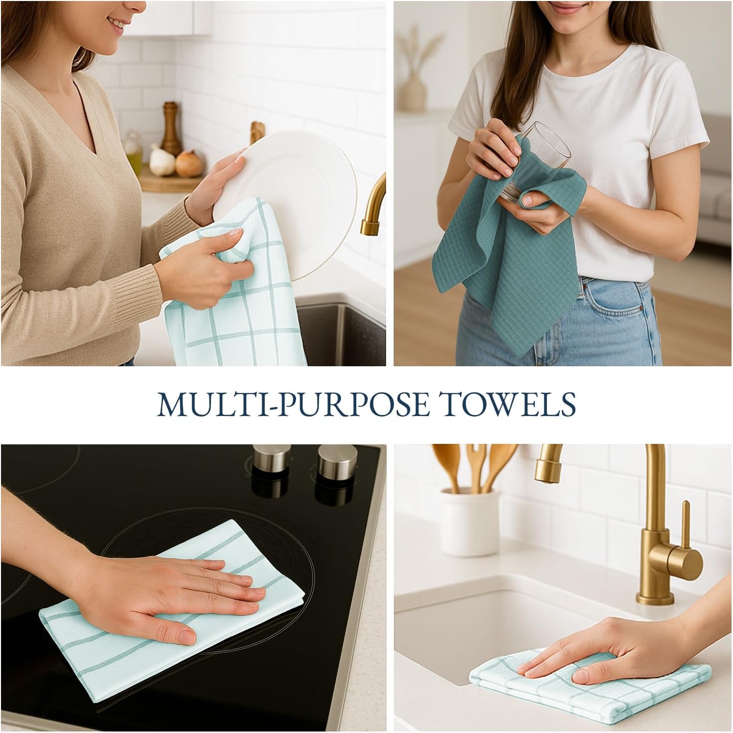 LANE LINEN Kitchen Towels & Dishcloths Set of 12-100% Cotton, Quick-Drying 18” x 28” Absorbent Dish & Tea Towels, Soft