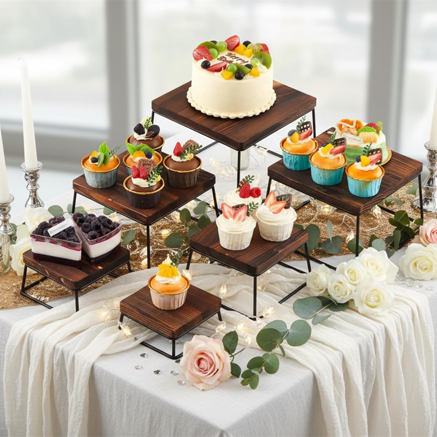 Wood Cupcake Display Stand Rustic Dessert Table Wood Risers Display Stands / Set of 6