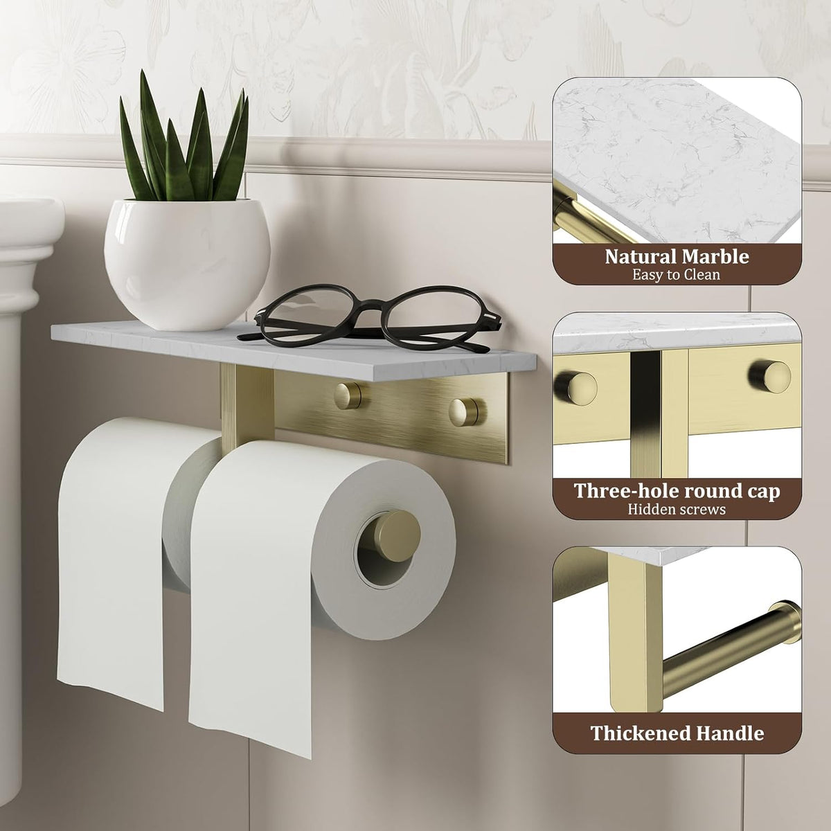 BWE Double Toilet Paper Holder with Shelf Wall Mounted Tissue Roll Holder | Commercial Toilet Paper Dispenser for