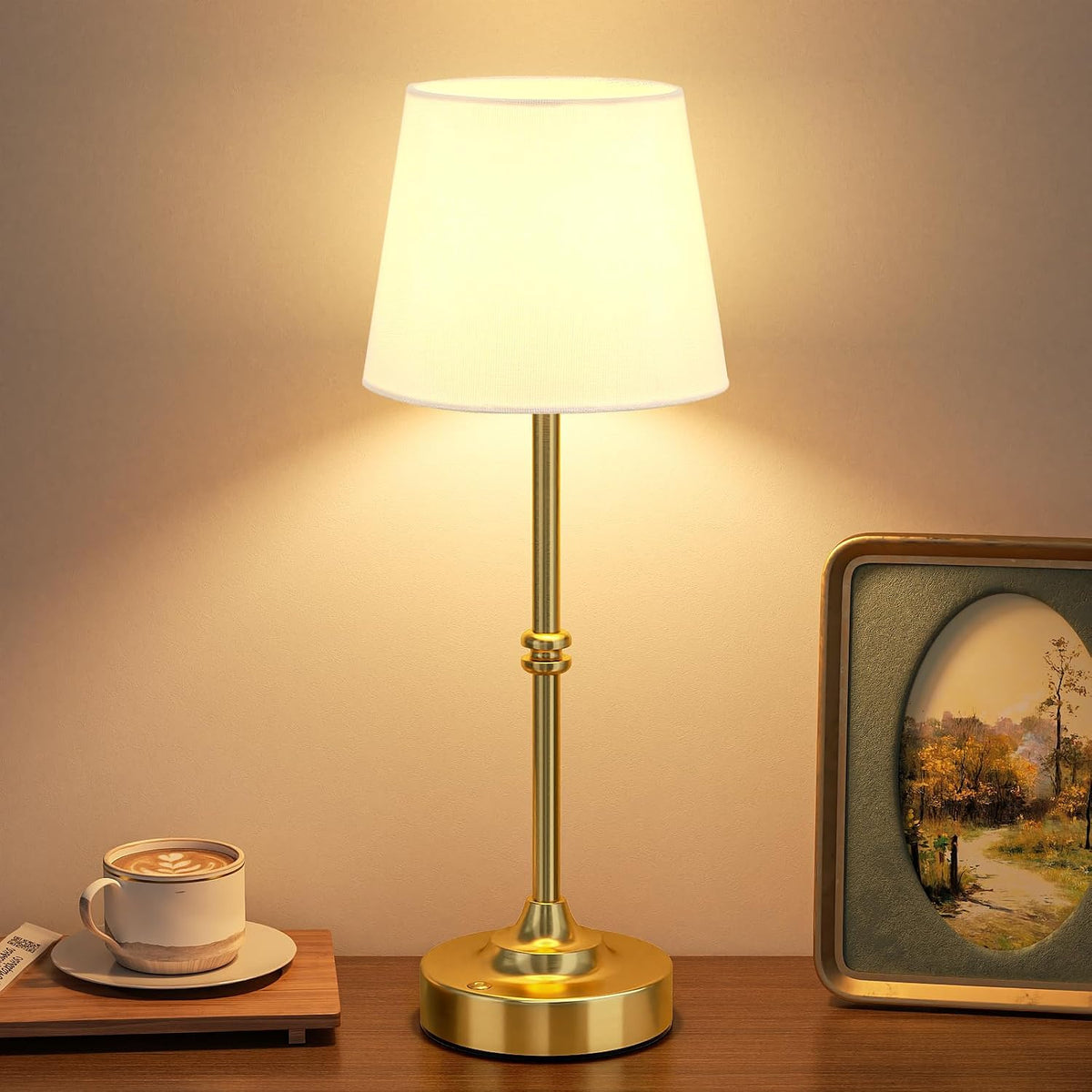 Kakanuo Cordless Table Lamp, Rechargeable Battery Operated, Brass, 1 Pack | 4000mAh Battery, USB-C Charging, 3000K Warm
