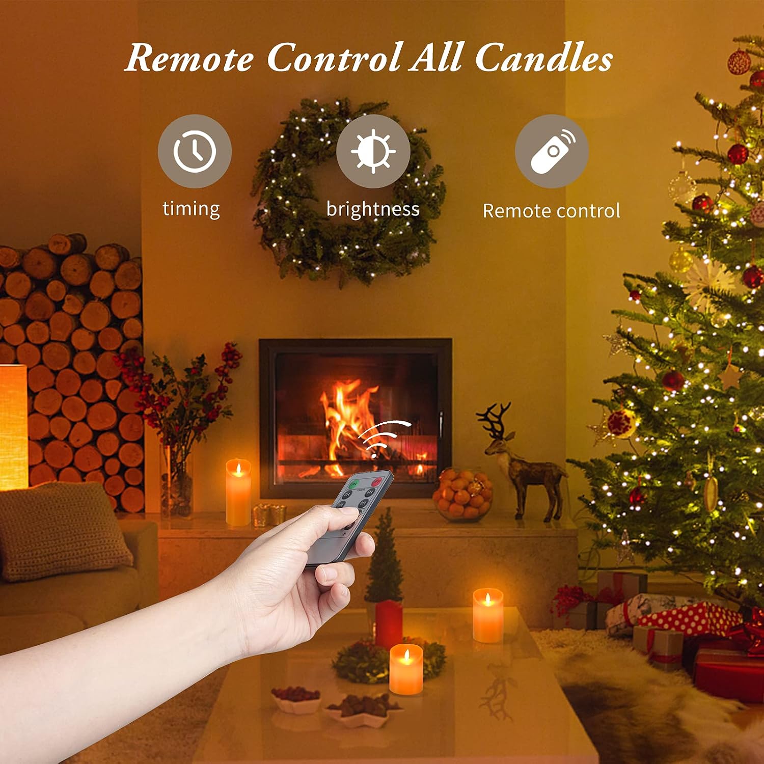 AKU TONPA Real Wax Flickering Flameless Candles Battery Operated LED Fake Candle Set with Remote Control and Timer for