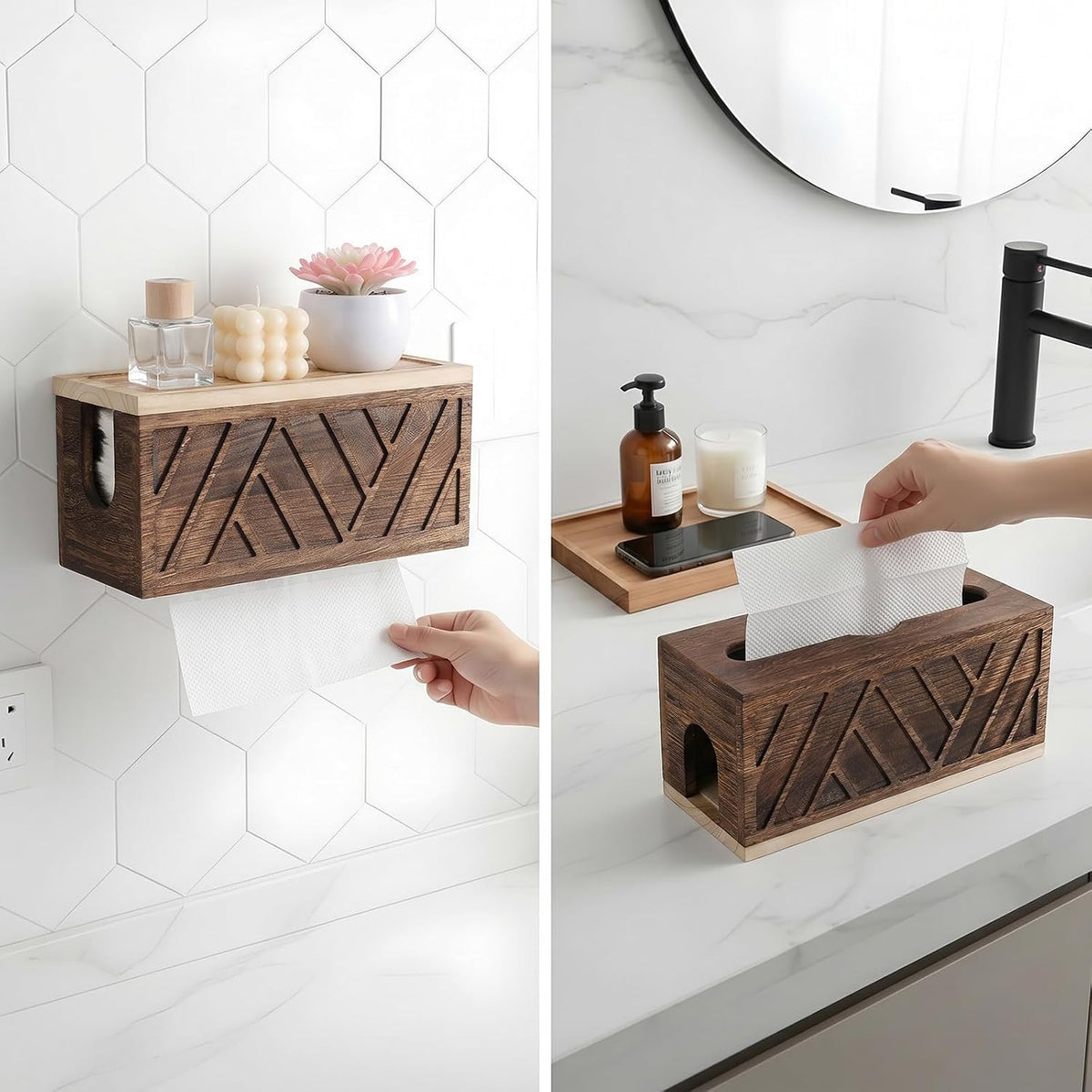 Paper Towel Dispenser Wall Mount Paper Towel Holder with Lid Solid Wood Commercial C-Fold, Z-Fold Hand Papers Towels