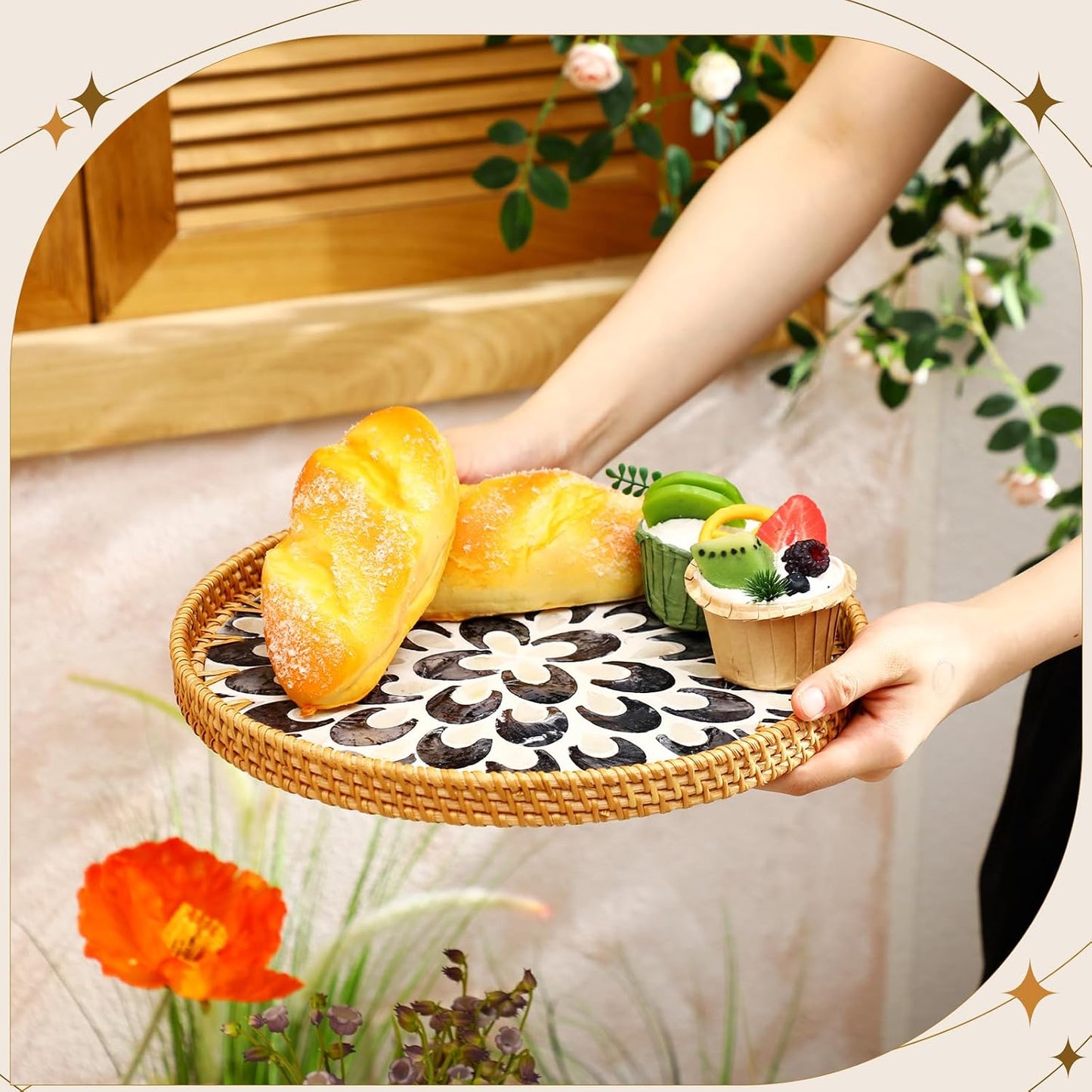 Round Rattan Tray / Modern Style / Set of 3