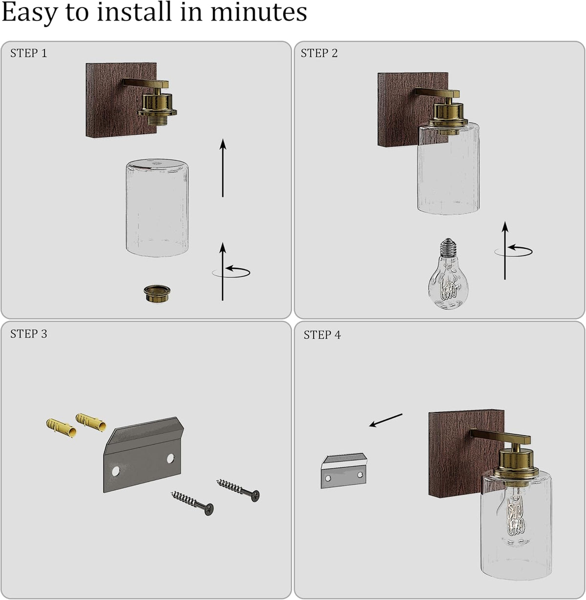 Wireless Battery Operated Wall Sconce Set of Two with Remote Control | Black & Gold Dimmable Rechargeable Wall Lights