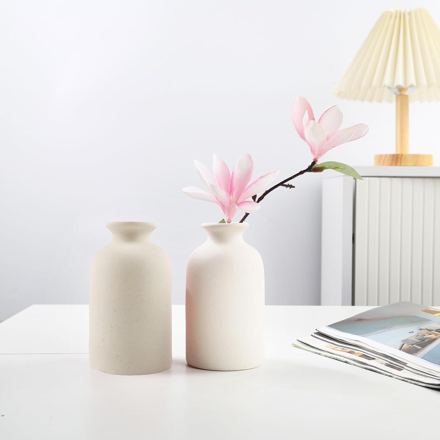 Ceramic Vase / Dry Flower Vases Minimalism Style for Modern Table Shelf Home Decor / Beige / Large