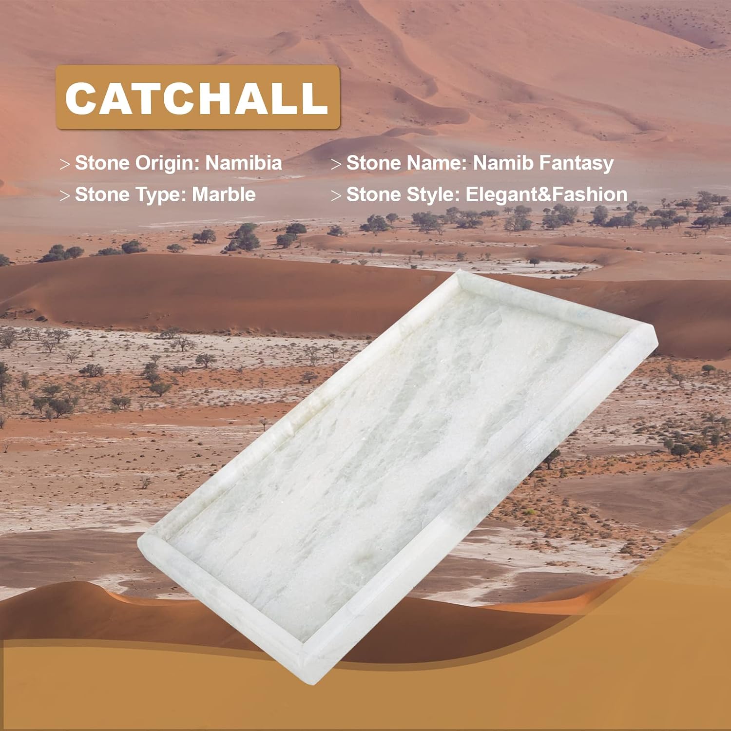 Perfume Candle Tray / White Marble-namib Fantasy / 12 x 7 x 0.8