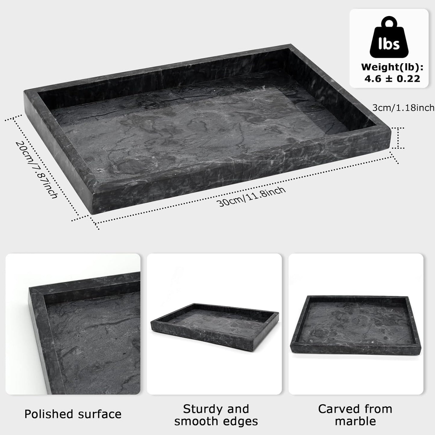 Stone Tray / Marble Trays / Black / 12 x 8