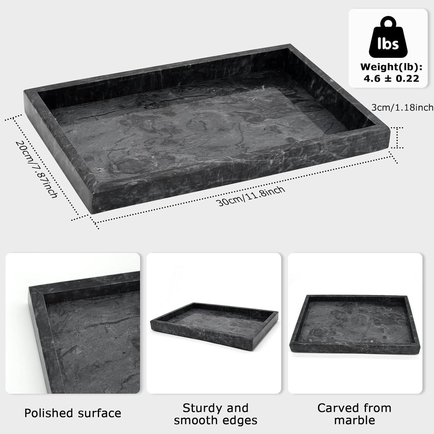 Stone Tray / Marble Trays / Black / 12 x 8