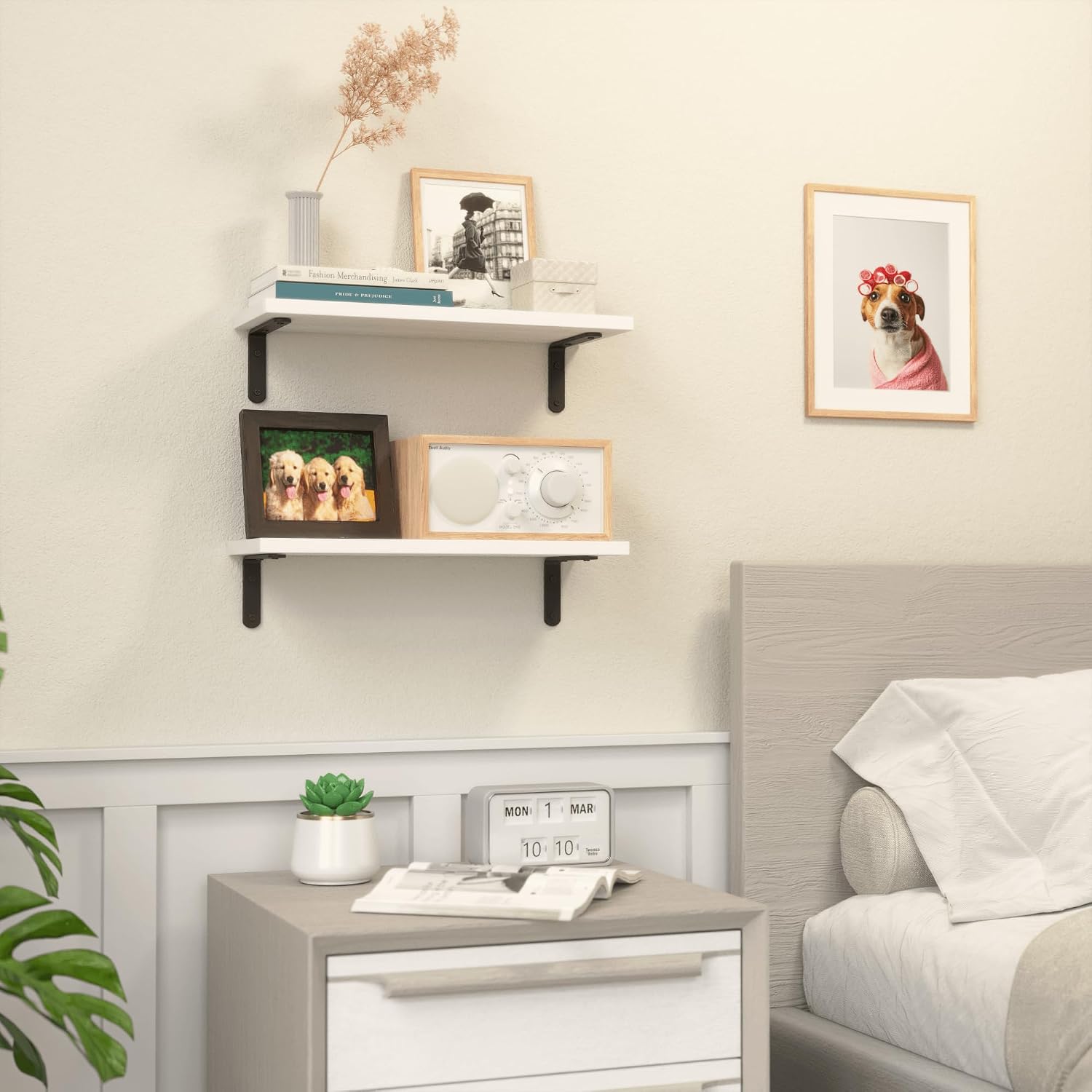 Floating Wall Shelves / White / 16.54in / Set of 2