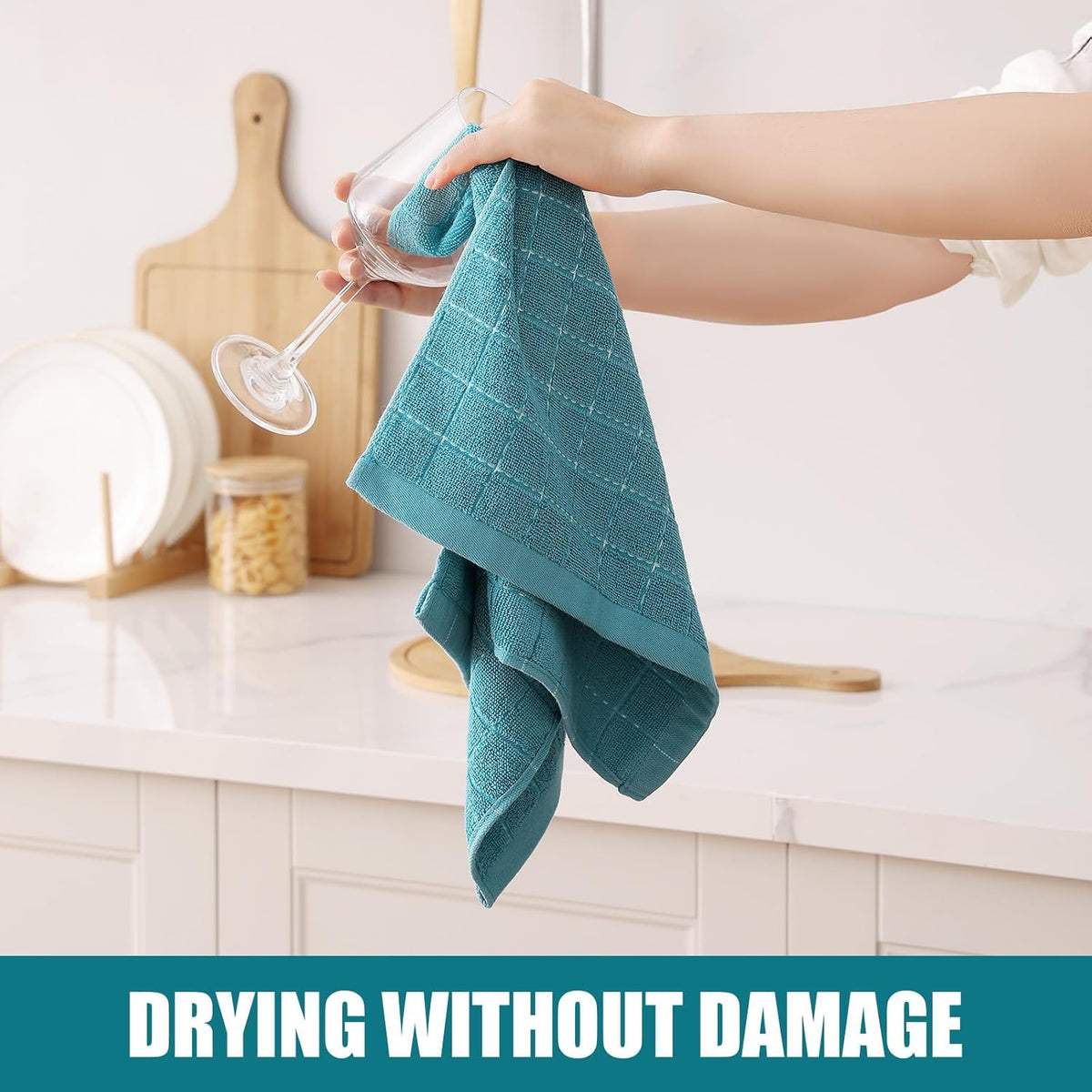 Homaxy 100% Cotton Terry Kitchen Towels, 6 Pack, Lake Blue | Ultra Soft and Absorbent Dish Towels for Kitchen, Suitable