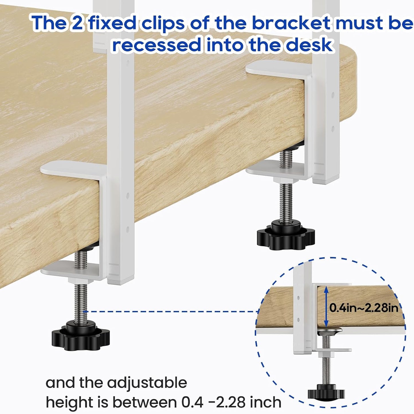 Clamp On Desk Shelf 2-Tier, 12.6 inch Wood Shelving Unit for Office Desk/Gaming Accessories, Tabletop Book Storage