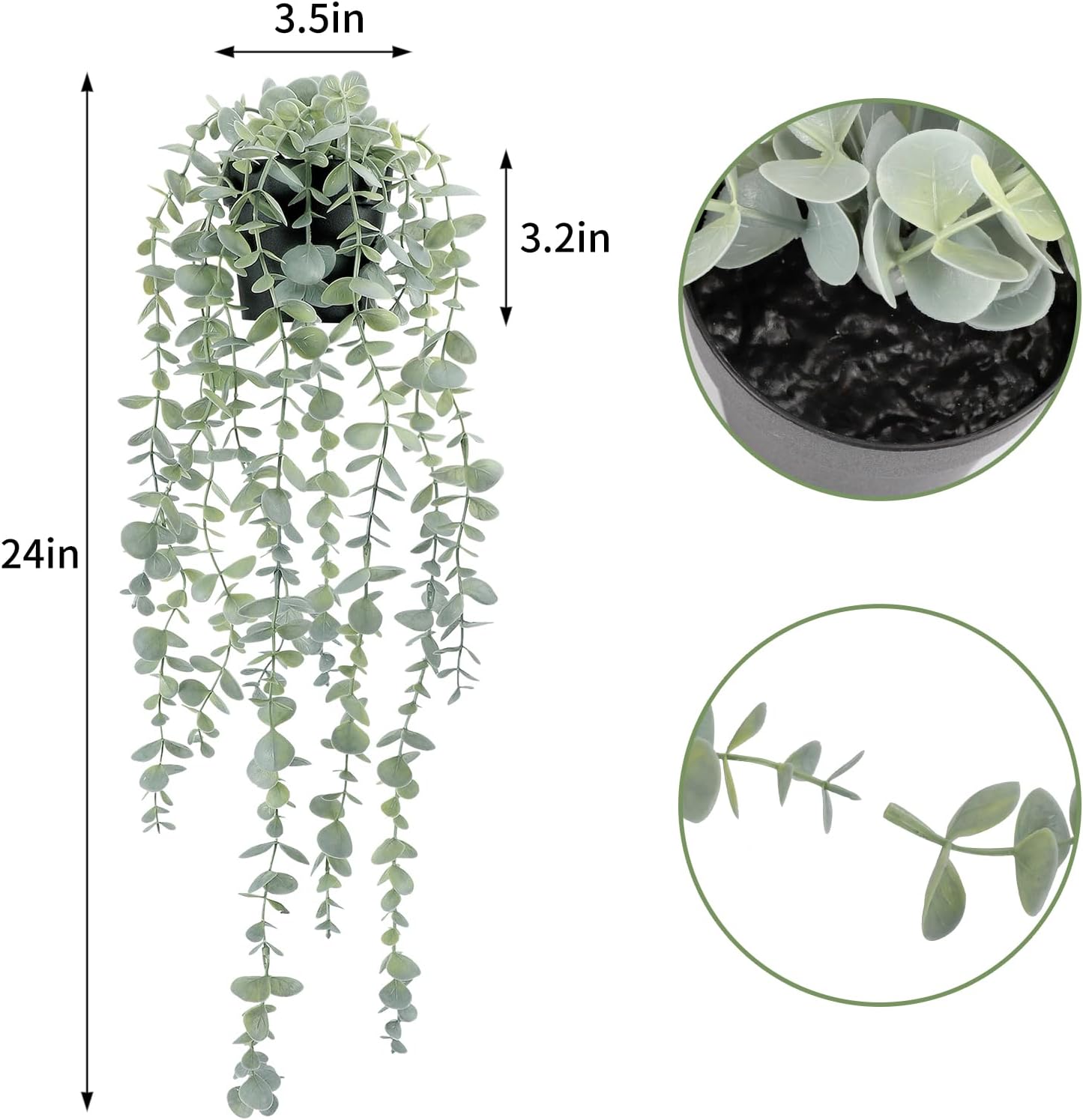 Artificial Eucalyptus Plants Shelf Hanging Fake Plant in Pot / 5.9in-24in / Set of 2