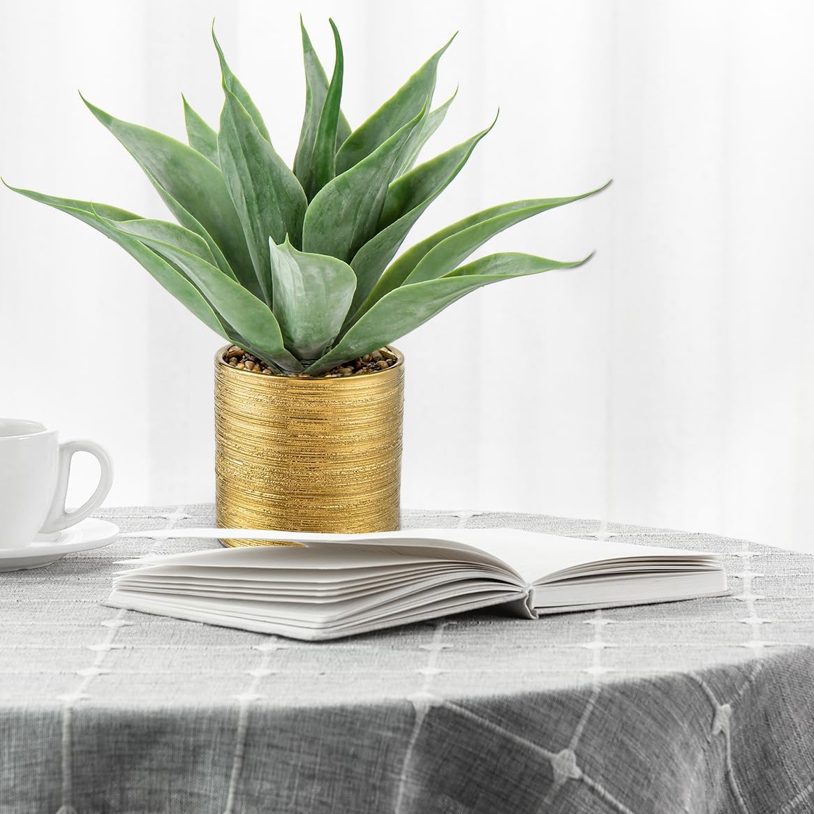 Large Faux Agave Plants Artificial Aloe Plant Fake Succulent Plants in Pot / Agave -brushed Gold