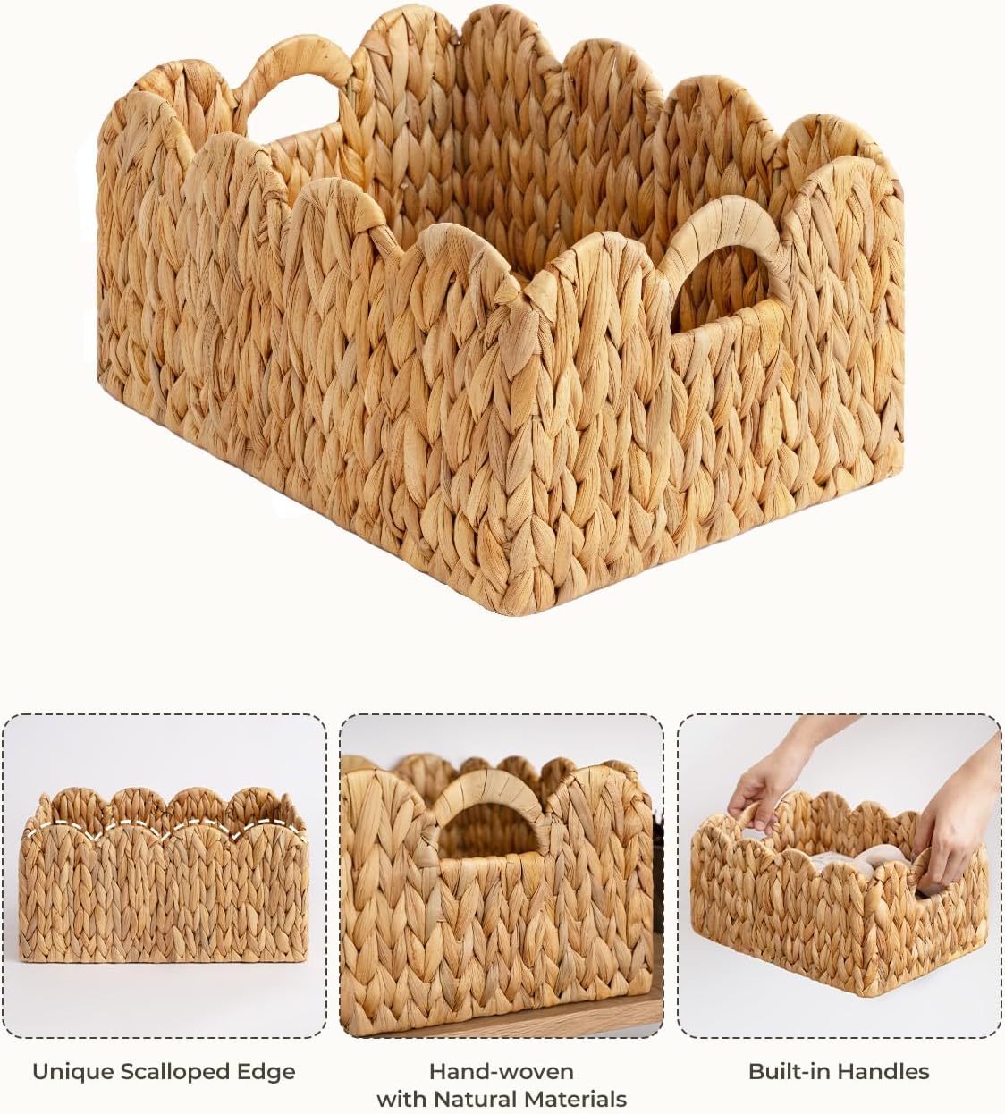 Hand-woven Rattan Baskets / Natural / 15" L x 11" W x 7" H