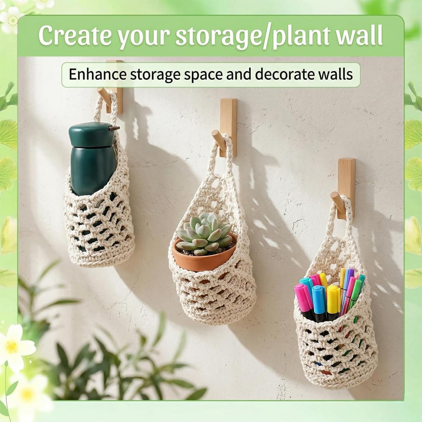 Macrame Plant Hangers / Beige / 5 Inch / Set of 6