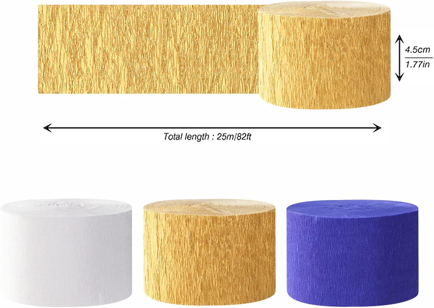 Navy-Blue White-Gold Crepe Paper Streamers / Navy Blue White Gold