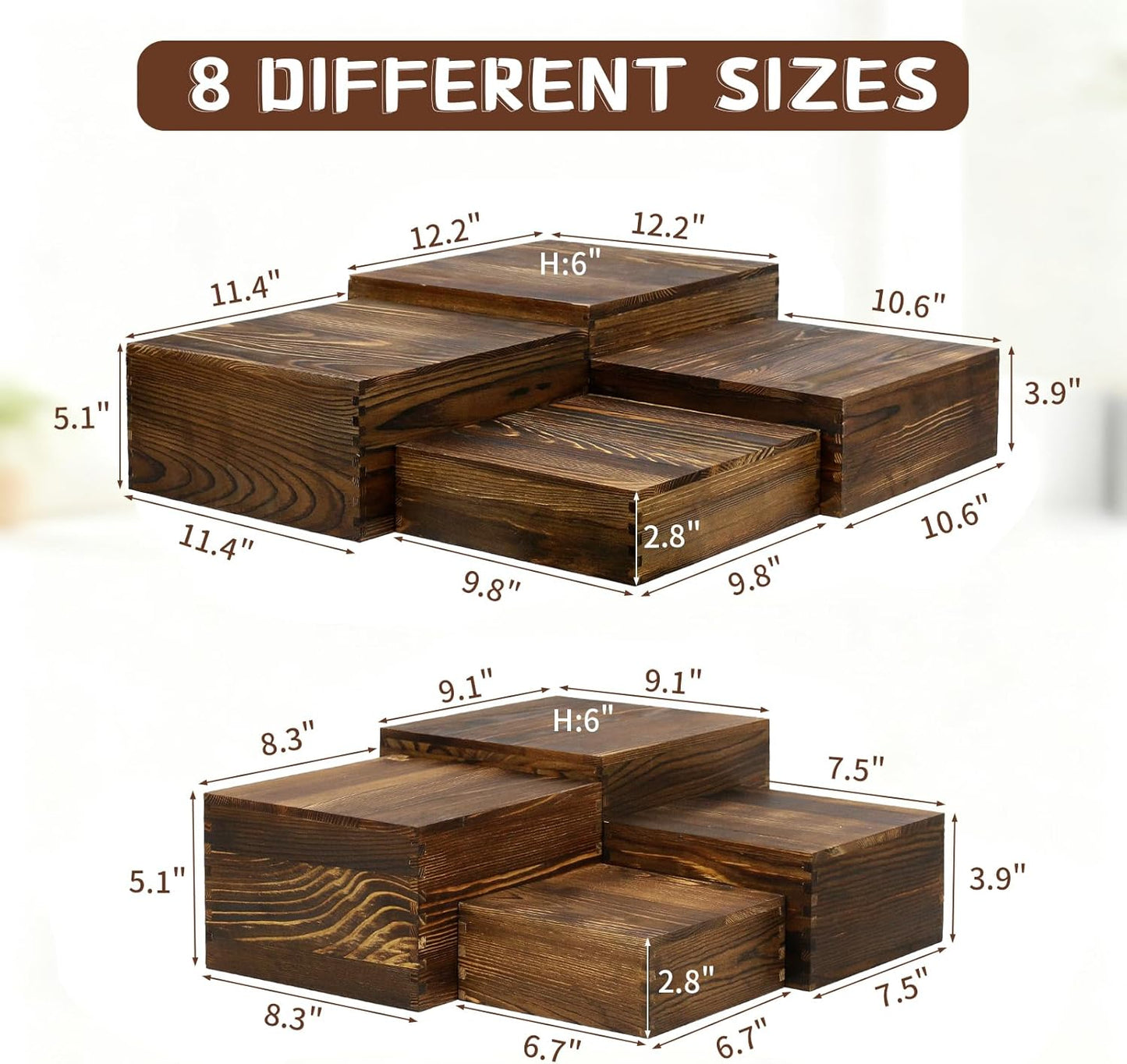 Wooden Buffet Risers Rustic Wood Cupcake Stand Catering Supplies Buffet Display / Brown / Set of 8