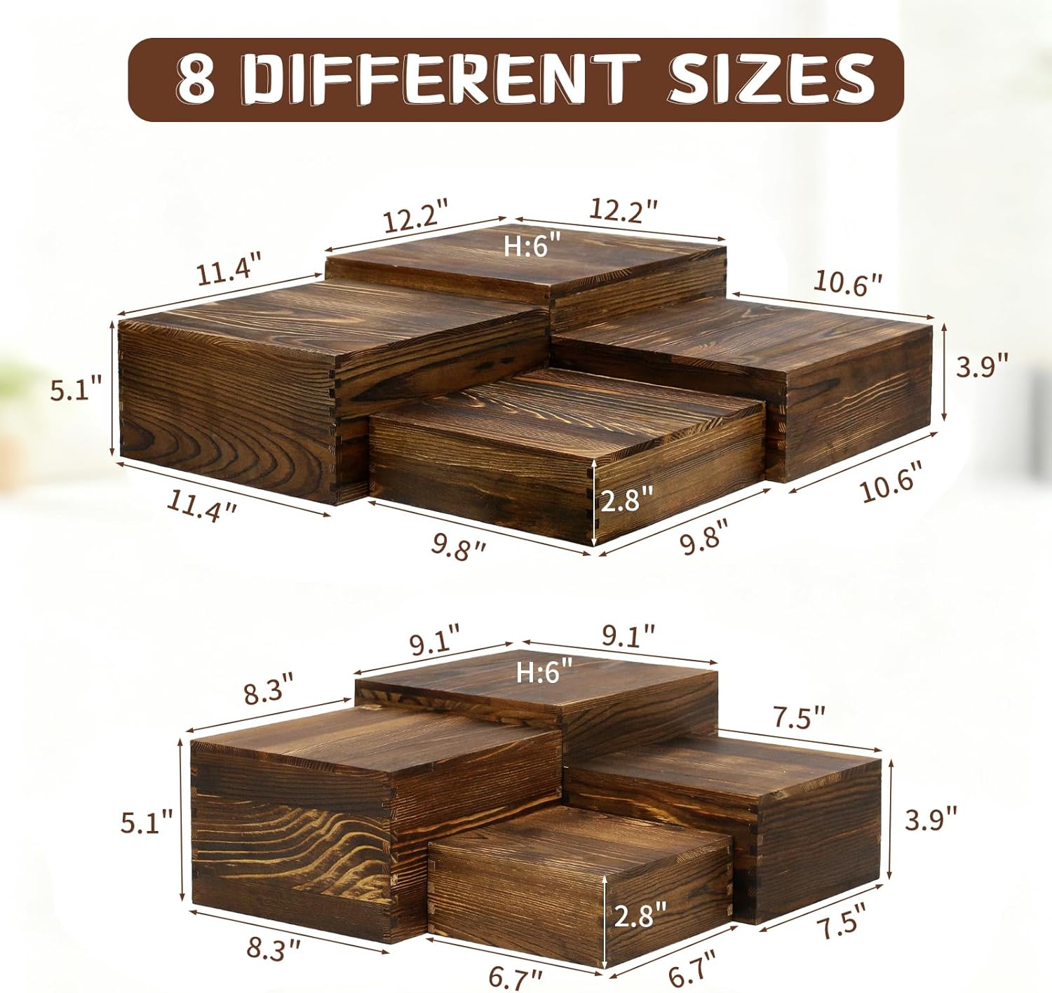 Wooden Buffet Risers Rustic Wood Cupcake Stand Catering Supplies Buffet Display / Brown / Set of 8