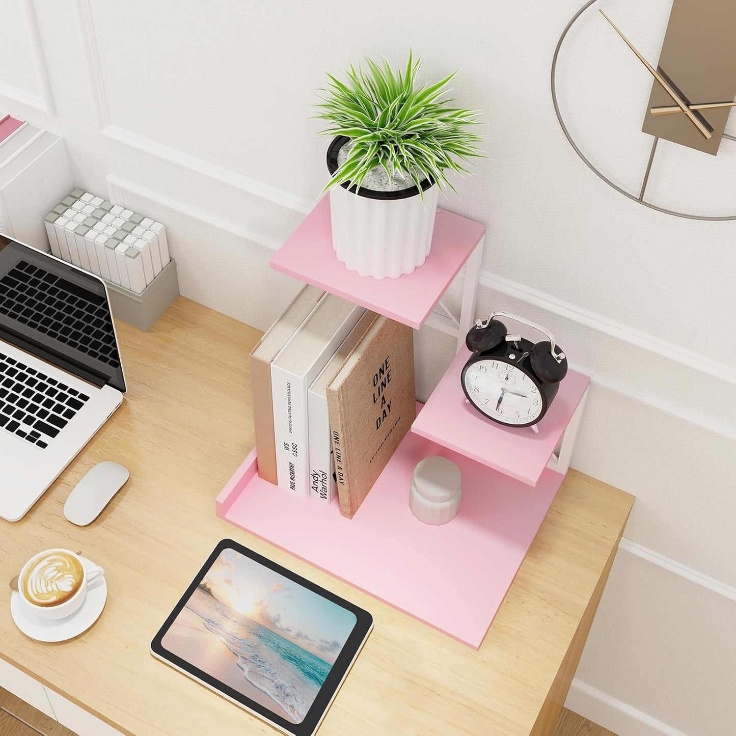3 Tier Wooden Desk Supplies Organizers / Pink