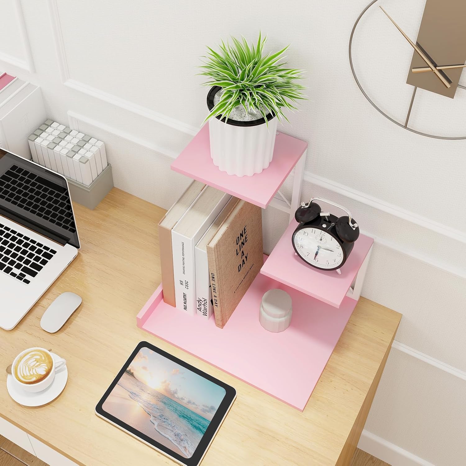 3 Tier Wooden Desk Supplies Organizers / Pink