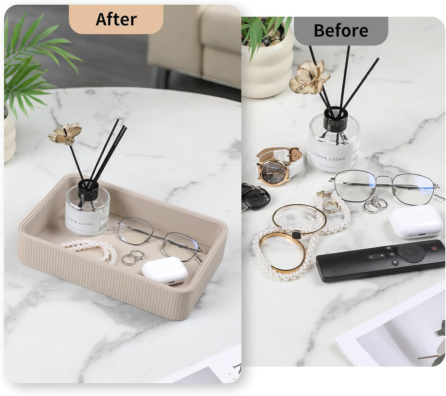 Modern Nightstand Organizer Bedside Desktop Storage for Womens and Men / Beige
