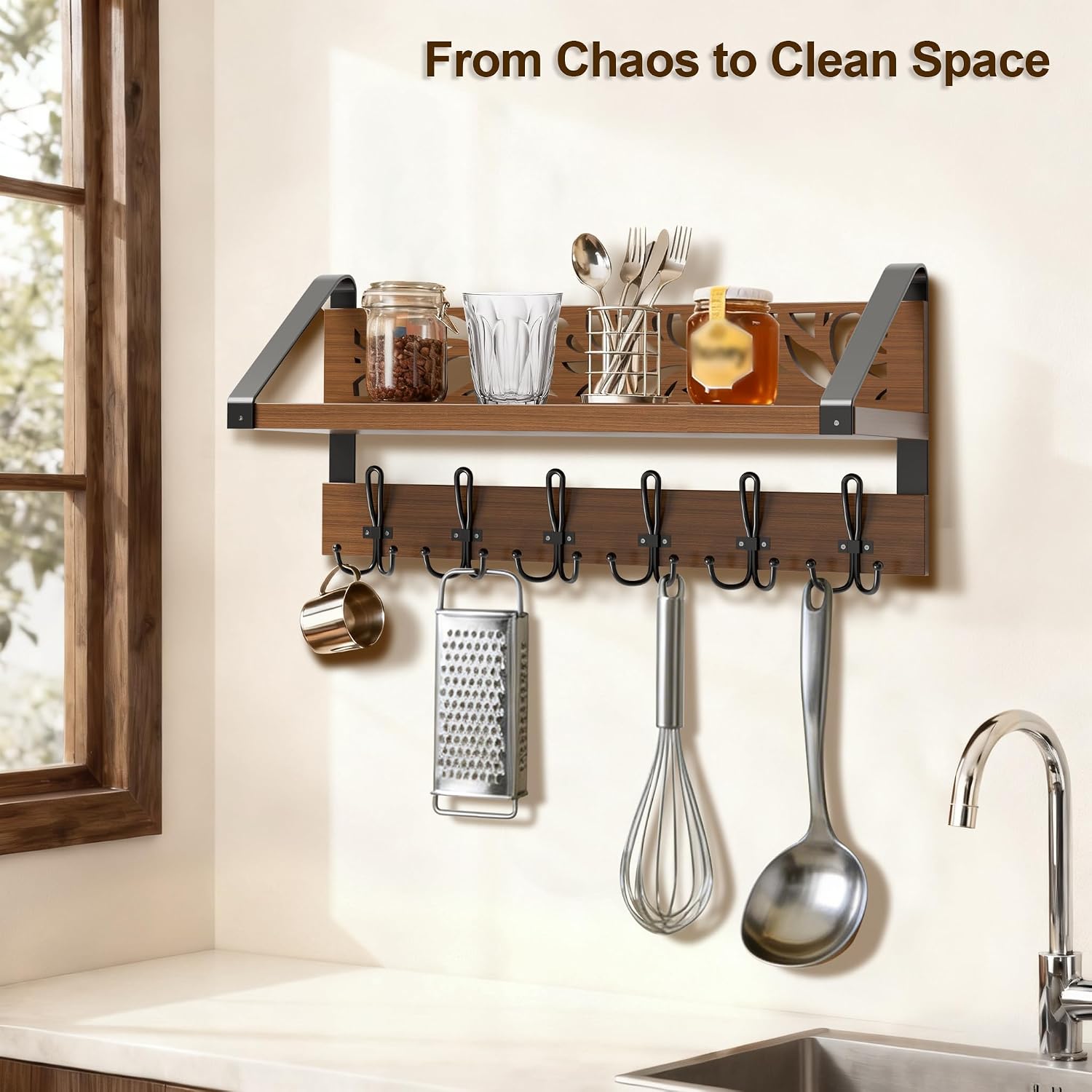 Rustic Brown 15" Wood Organizer / Brown and Black / 2 Inch