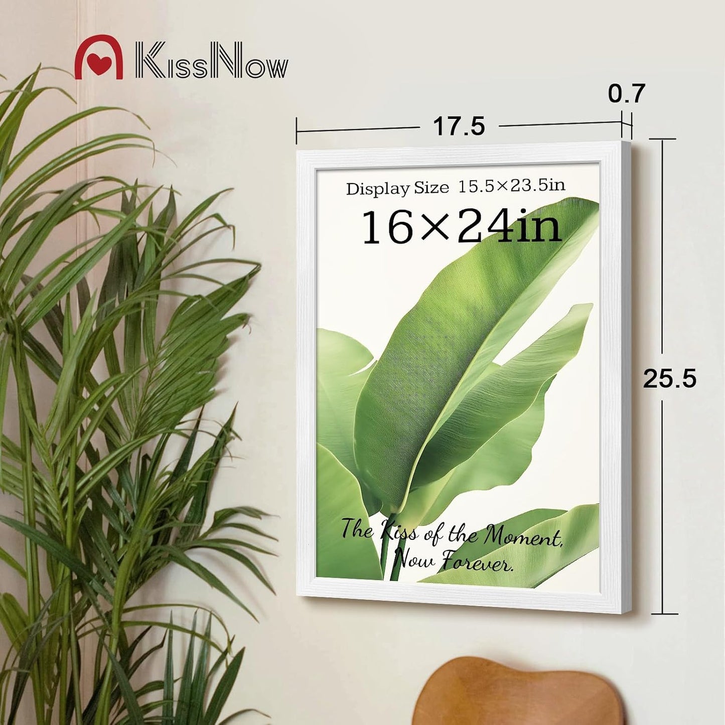 16x24 Picture Frame, White Solid Wood, 2 Pack, Wall Hanging for Art | Thick & Wide Border, HD Plexiglass, Horizontal or