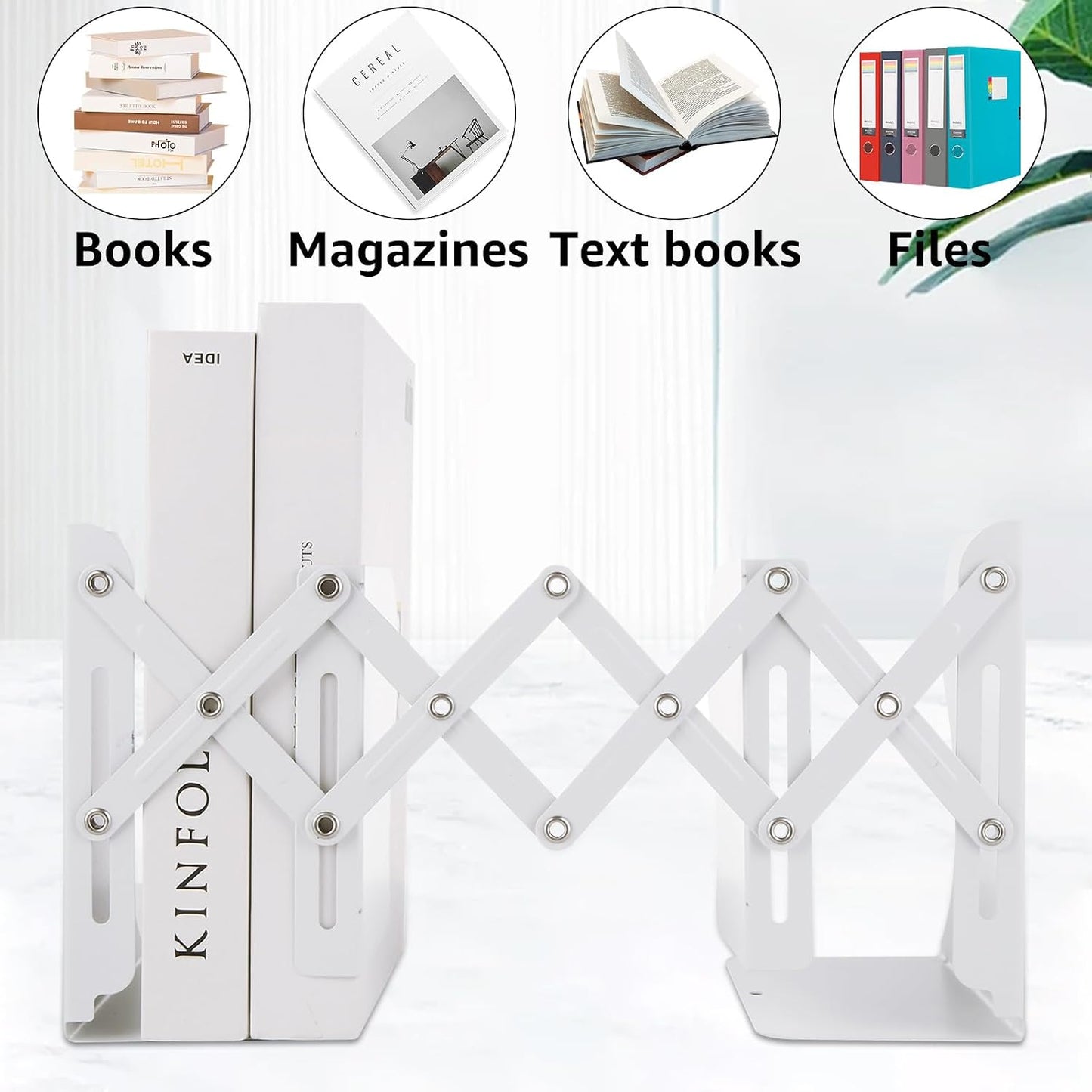 Expandable Metal Book Holder / White / Set of 2