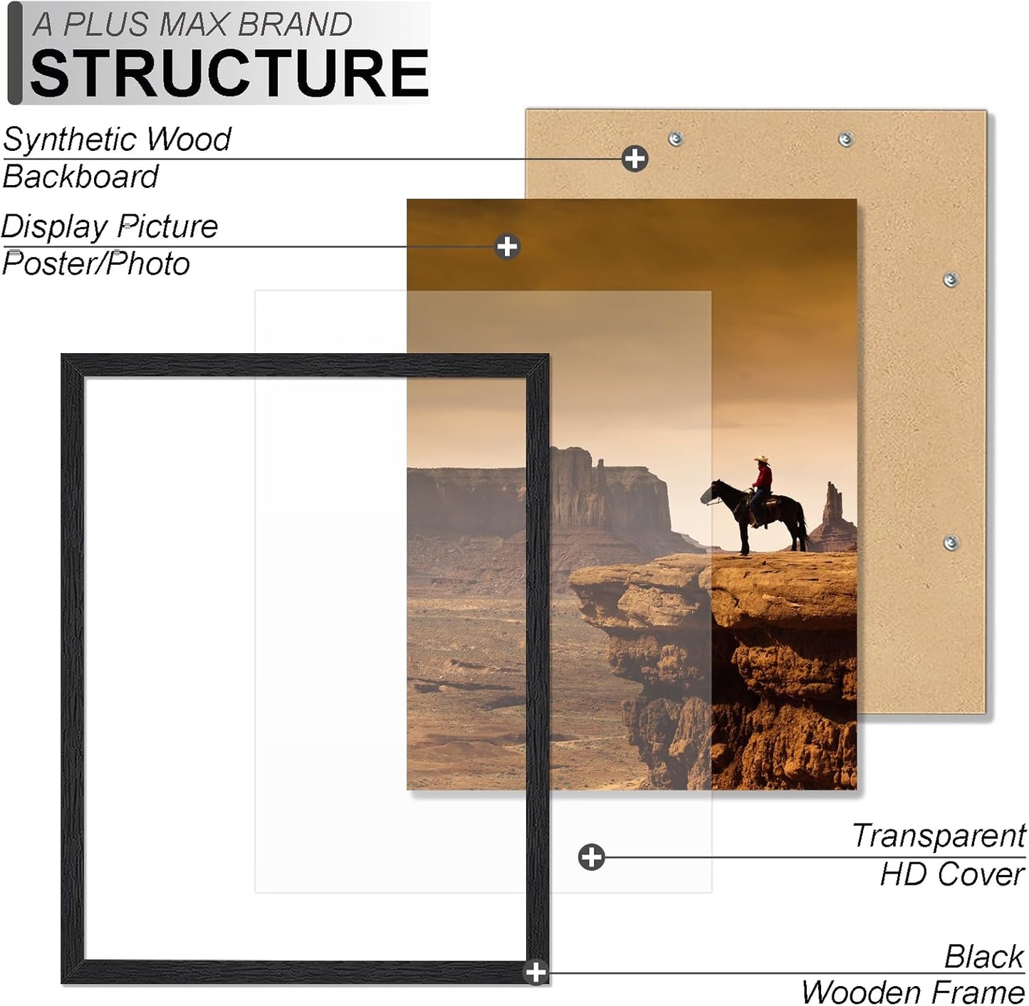 A PLUS MAX 21x28 Picture Frame Set of 2 Black Light Weight Wall Mount | 21 x 28 Inch Black Wood-grain Engineered Wood