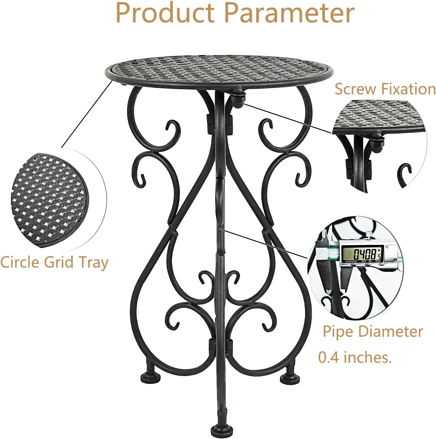 NAKUPE Plant Stand Indoor & Outdoor Flower Pot Stand 17" Tall Metal Plant Table,Single Planter Holder for Patio, Porch