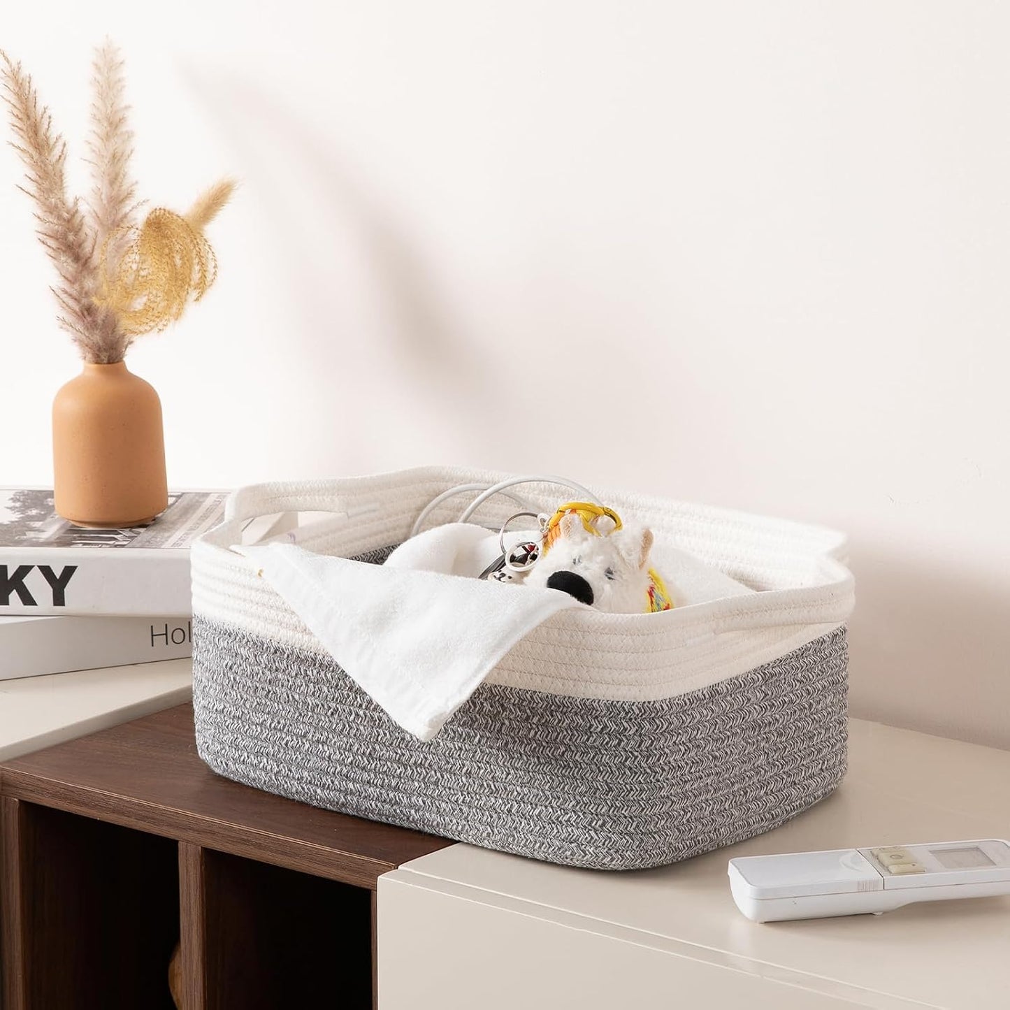 Woven Cotton Rope Basket / Grey Variegated / 13.8''x9.8''x5.5 / Set of 3