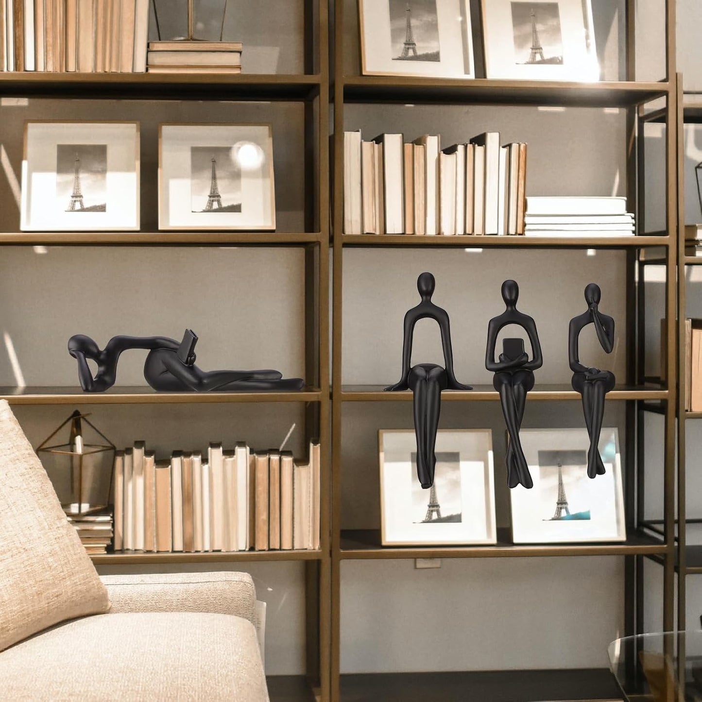 Bookshelf Decor Thinker Statue Figurines -Decorate Your Home / Black / Set of 4