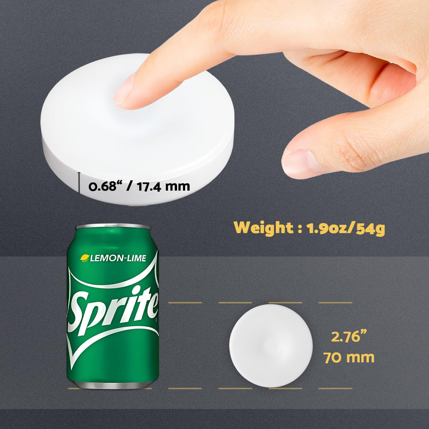 DAZZY DOT Rechargeable Puck Lights 2-Pack, Magnetic Tap Light, Cool White | Dimmable touch control, magnetic & adhesive