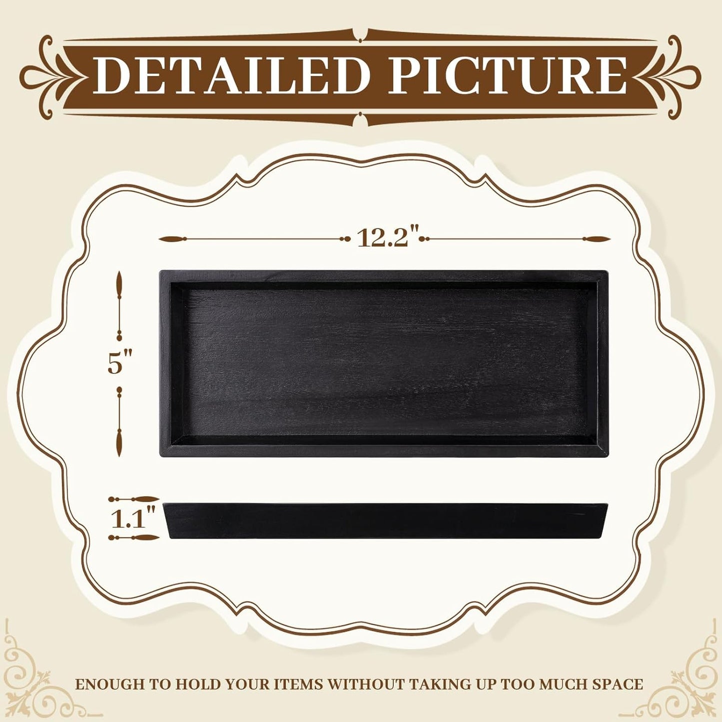 Rustic Long Narrow Tray / 12.2 x 5 x 1.1 / Black