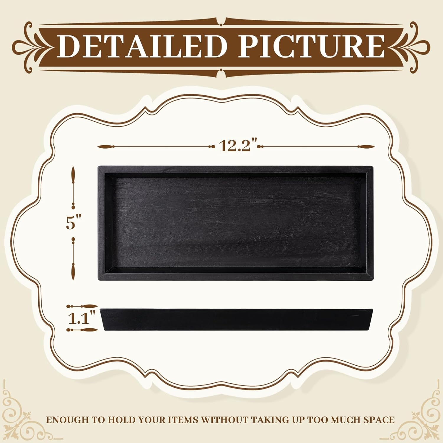 Rustic Long Narrow Tray / 12.2 x 5 x 1.1 / Black
